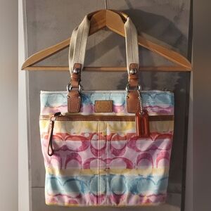 Coach Watercolor Striped Tote